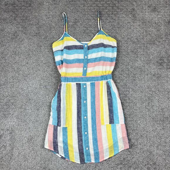 Splendid x Gray Malin Dress Womens Small Striped Button Pockets Linen Coastal - Picture 1 of 8